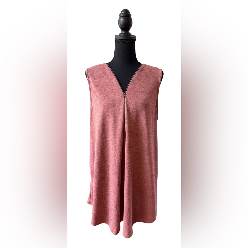 Vision USA: Brushed Rust Quarter Zip Sleeveless Dress with Criss Cross Back